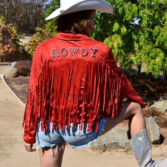 Red Suede Western Fringe Jacket, Nashville Country Concert Outfit - Picture 2 of 12